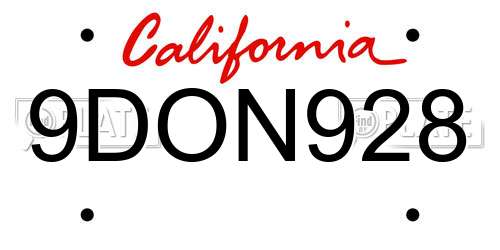9DON928 California License Plate