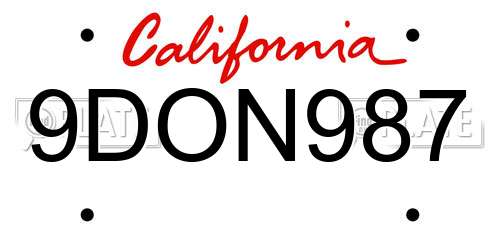 9DON987 California License Plate