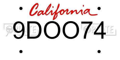 9DOO74 California License Plate