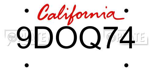 9DOQ74 California License Plate