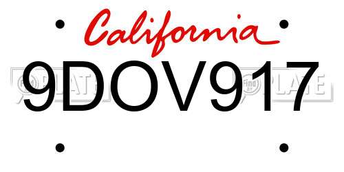 9DOV917 California License Plate