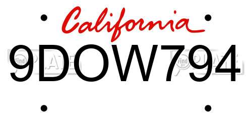 9DOW794 California License Plate