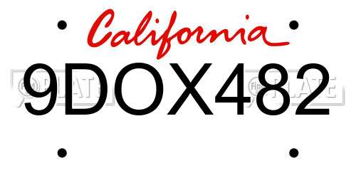 9DOX482 California License Plate