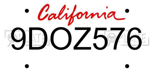 9DOZ576 California License Plate