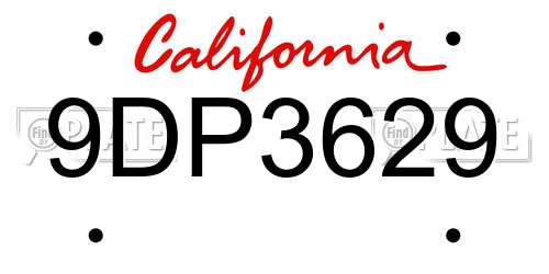 9DP3629 California License Plate