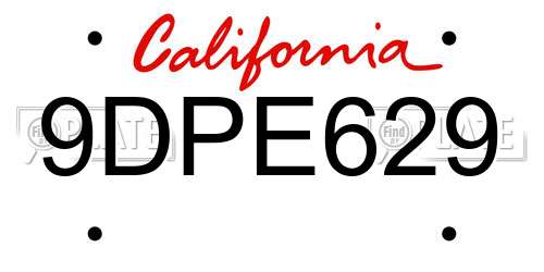9DPE629 California License Plate