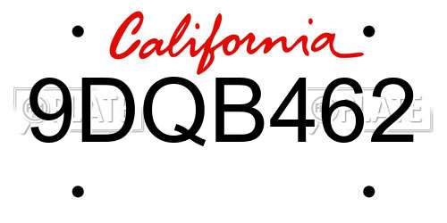 9DQB462 California License Plate