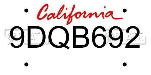 9DQB692 California License Plate