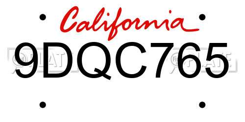 9DQC765 California License Plate
