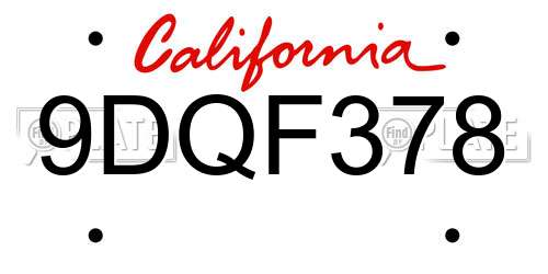 9DQF378 California License Plate