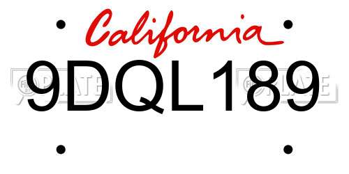 9DQL189 California License Plate