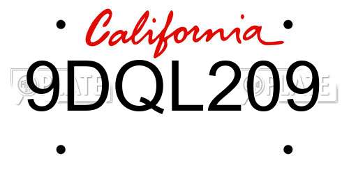 9DQL209 California License Plate