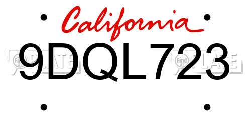 9DQL723 California License Plate