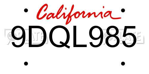 9DQL985 California License Plate