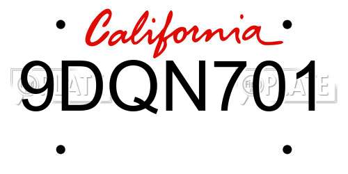 9DQN701 California License Plate