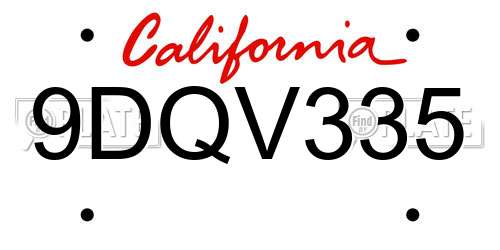 9DQV335 California License Plate