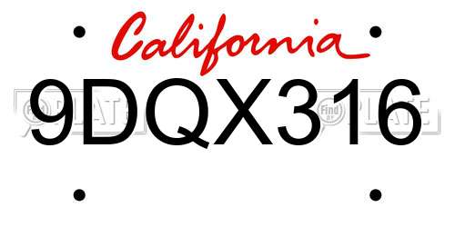 9DQX316 California License Plate