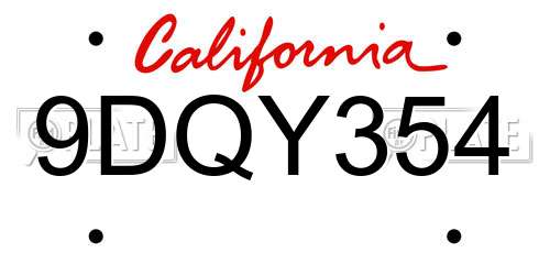 9DQY354 California License Plate
