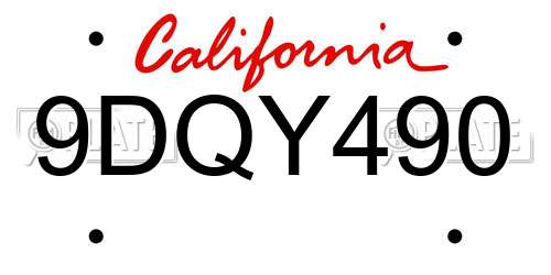9DQY490 California License Plate