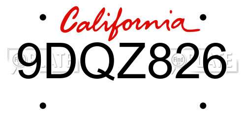 9DQZ826 California License Plate