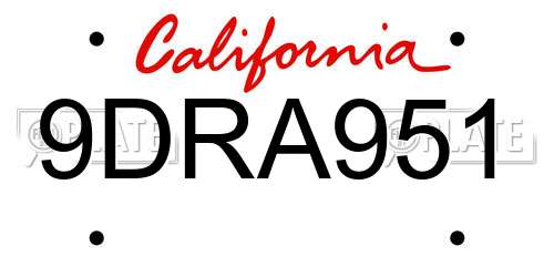 9DRA951 California License Plate