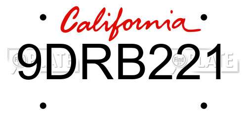 9DRB221 California License Plate