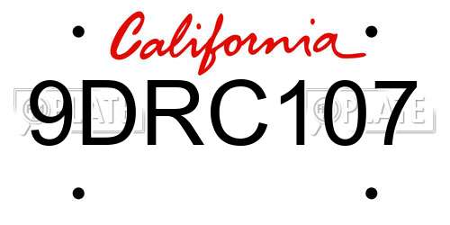 9DRC107 California License Plate