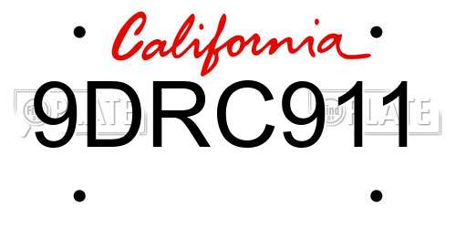 9DRC911 California License Plate