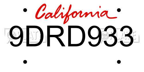 9DRD933 California License Plate