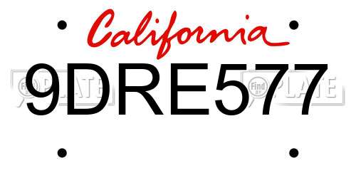 9DRE577 California License Plate