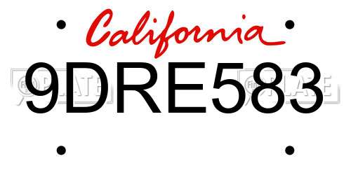 9DRE583 California License Plate