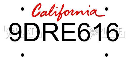 9DRE616 California License Plate