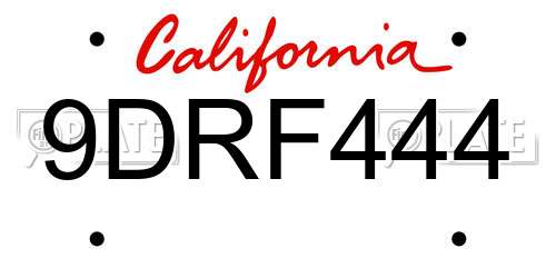 9DRF444 California License Plate