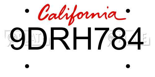 9DRH784 California License Plate