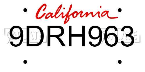 9DRH963 California License Plate