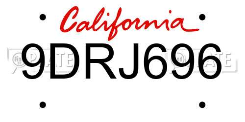 9DRJ696 California License Plate