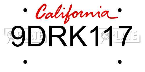 9DRK117 California License Plate