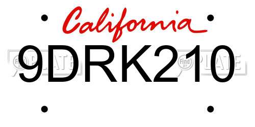 9DRK210 California License Plate
