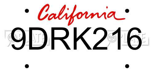 9DRK216 California License Plate