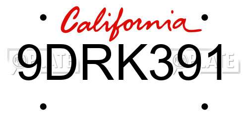 9DRK391 California License Plate