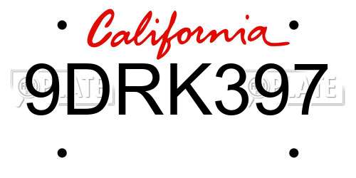9DRK397 California License Plate