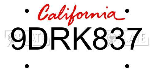 9DRK837 California License Plate