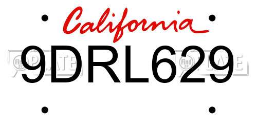 9DRL629 California License Plate