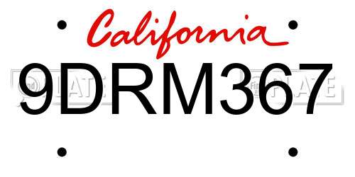 9DRM367 California License Plate