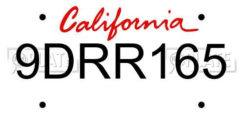 9DRR165 California License Plate
