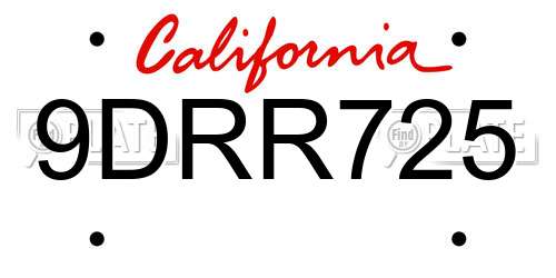 9DRR725 California License Plate