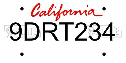 9DRT234 California License Plate