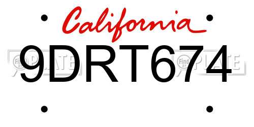 9DRT674 California License Plate