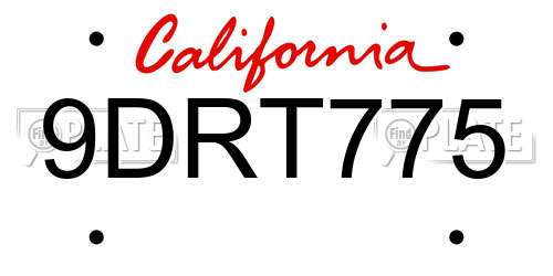 9DRT775 California License Plate