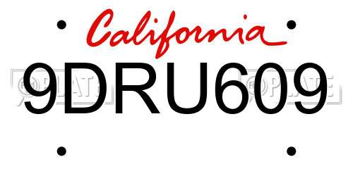 9DRU609 California License Plate